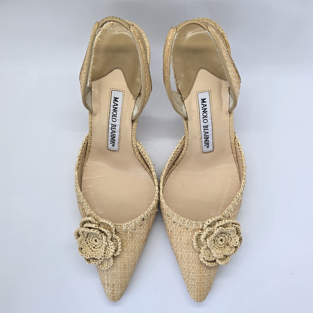 Manolo Blahnik Raffia Slingback Pumps IT36/US6 - Picture 6 of 16